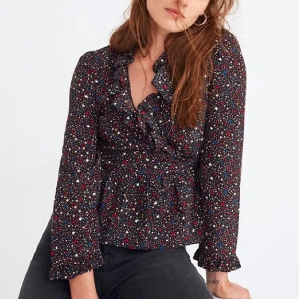 Madewell Silk Wrap Blouse Size Small Star Print